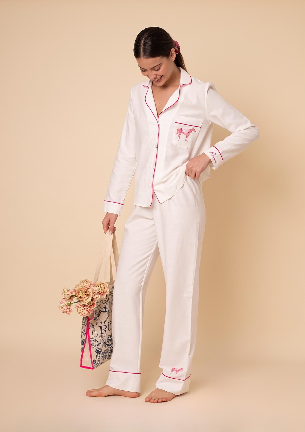 Pijama Hamptons | Manga Larga | Blanco Y Rosado