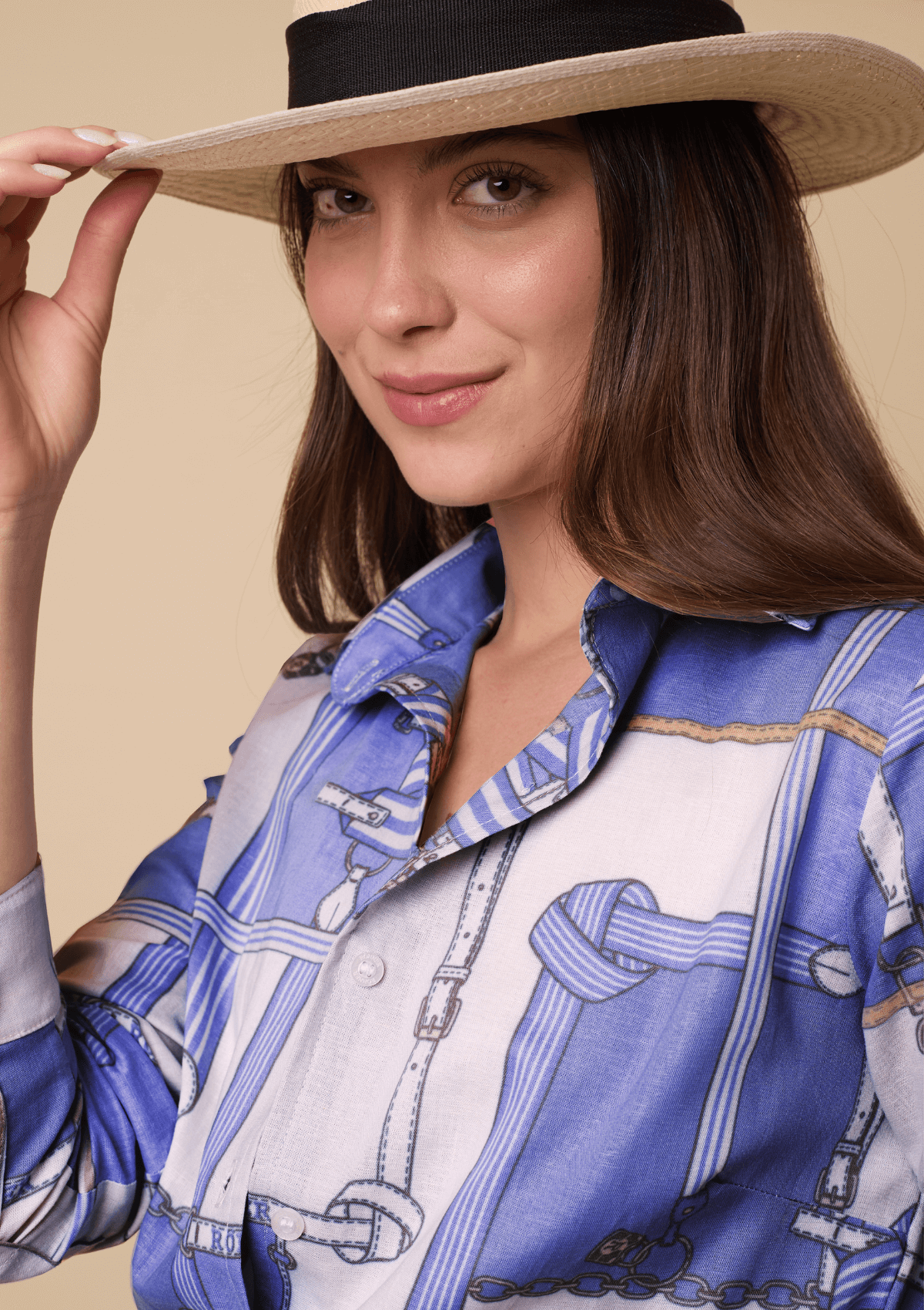 Camisa Básica de Lino | Estampado Jubilea | Nude