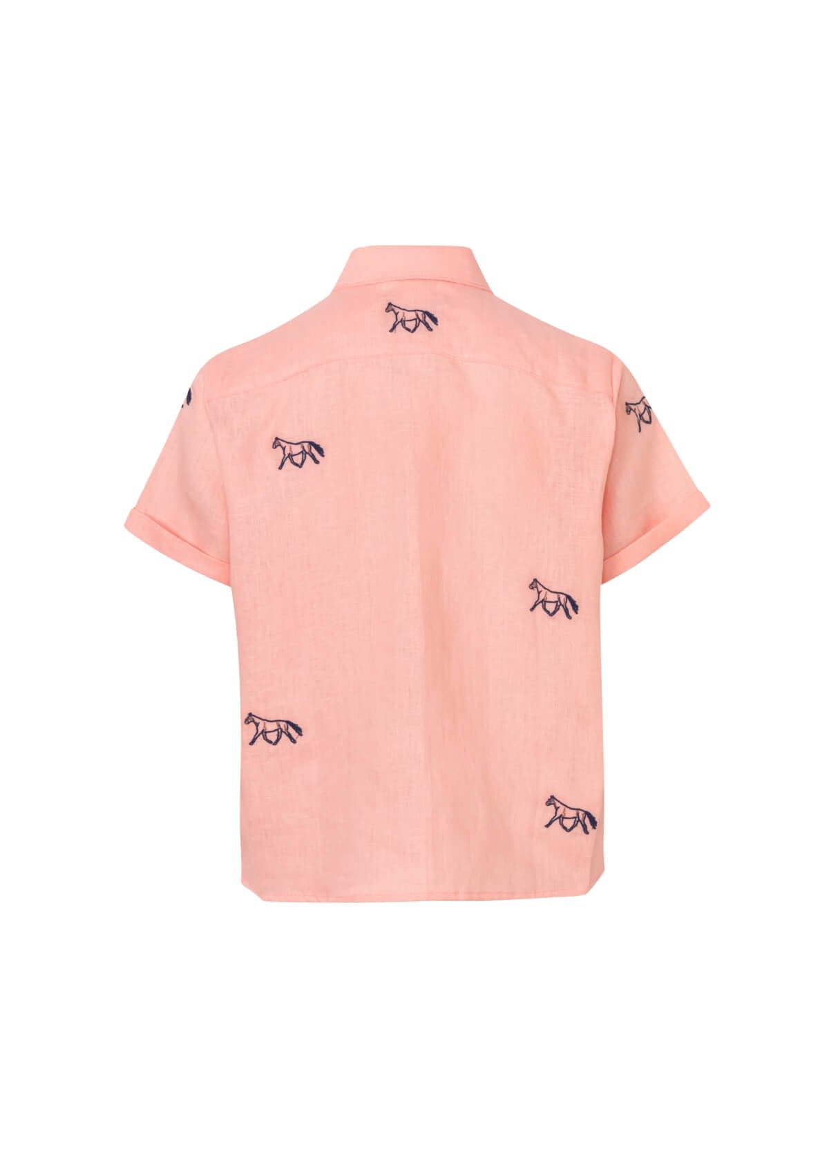 Camisa Isla de Lino Bordada con Caballos | Coral