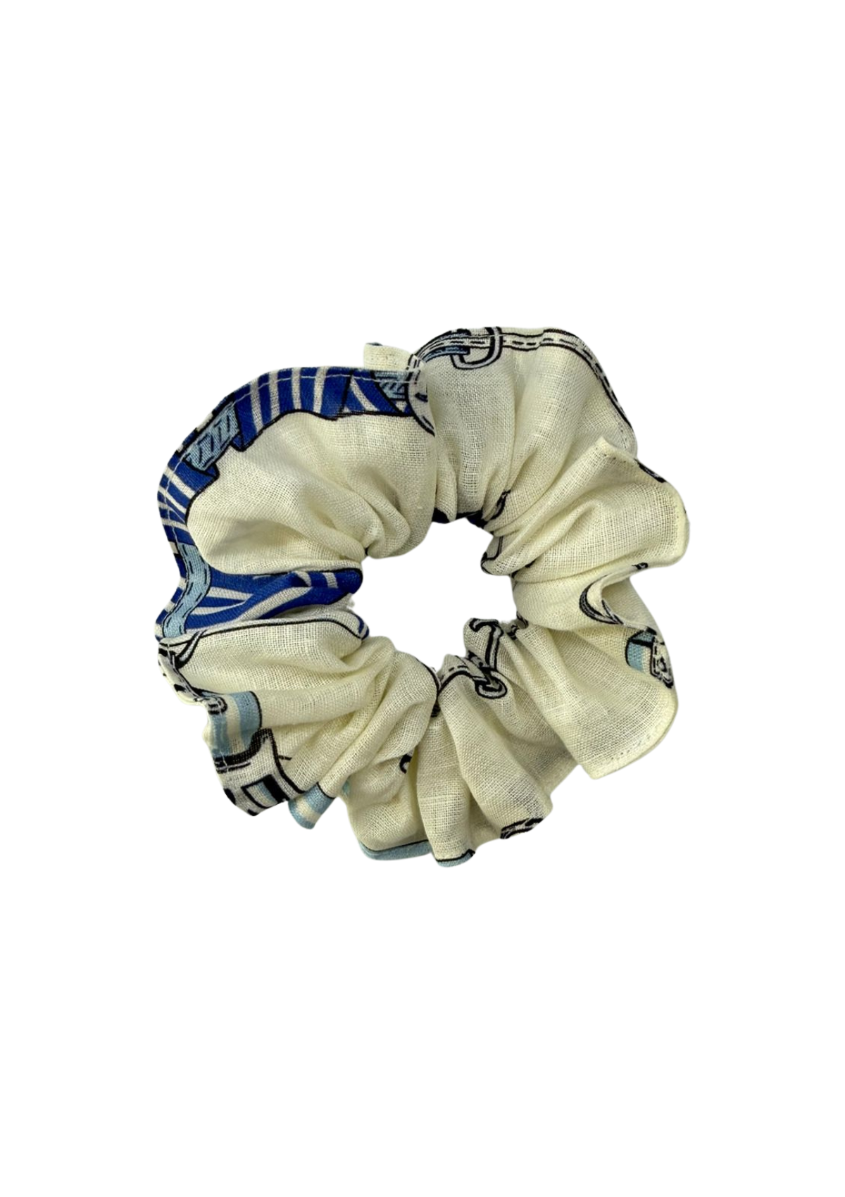 Scrunchie de Lino | Estampado Jubilea | Azul Rivera