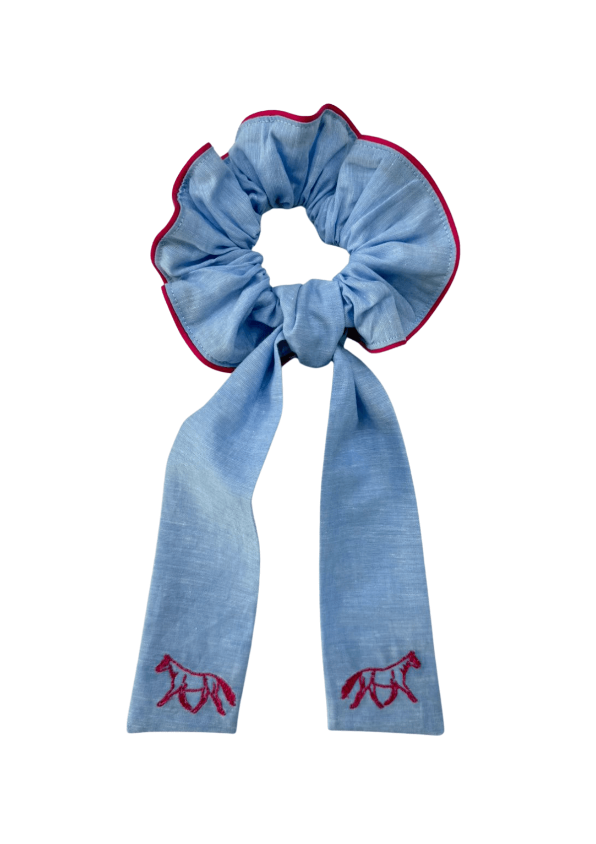 Scrunchie con Lazo Bordado | Azul y Rojo