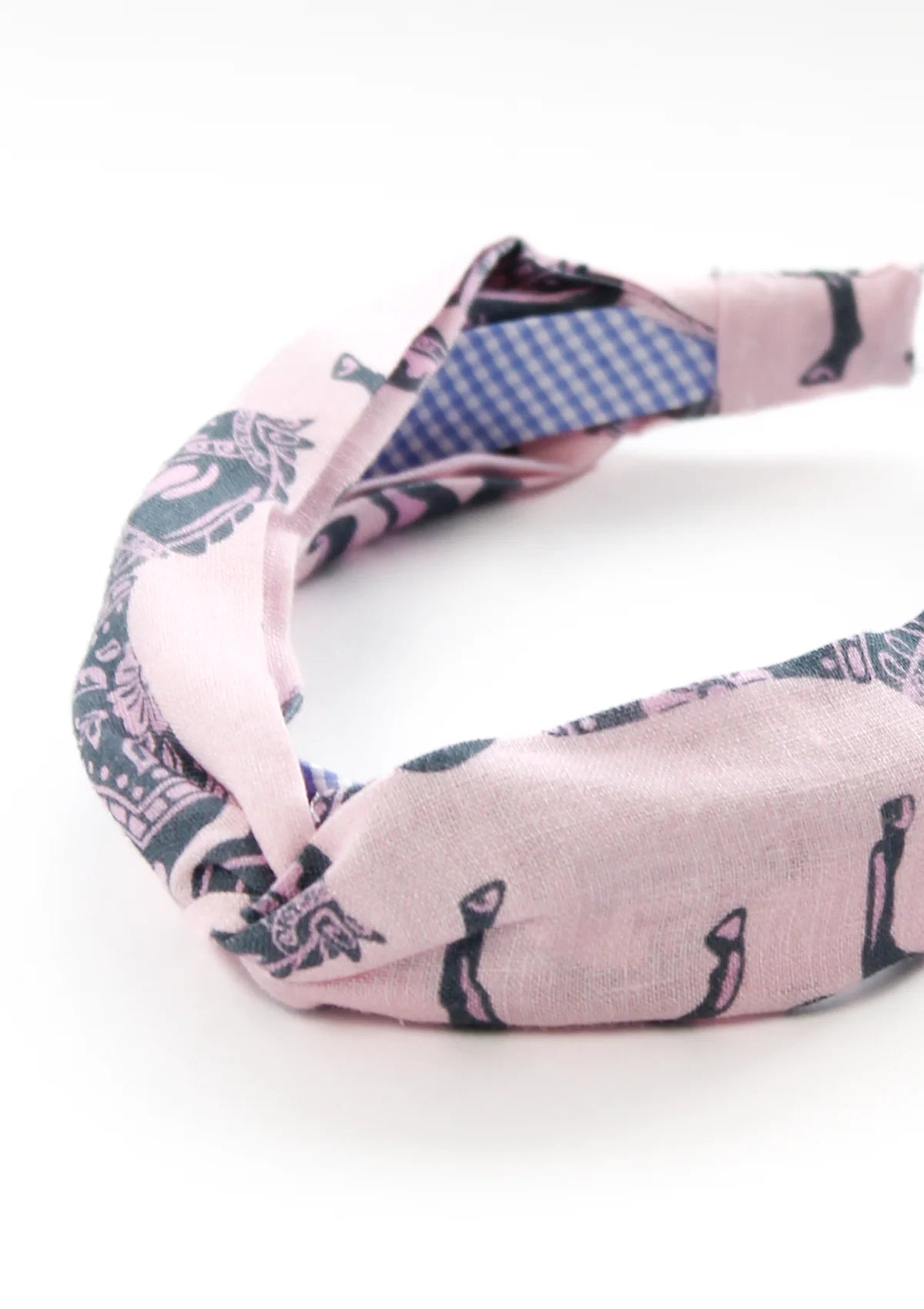 Diadema Estampada de Lino Trenzada | Blossomare Print | Rosa y Azul Marino