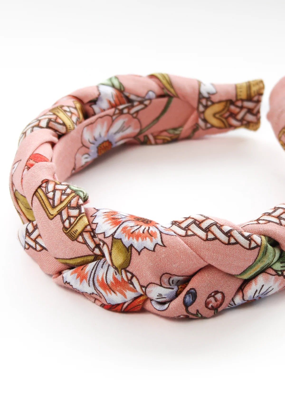 Diadema Estampada de Lino Trenzada | Botany Print | Rosa