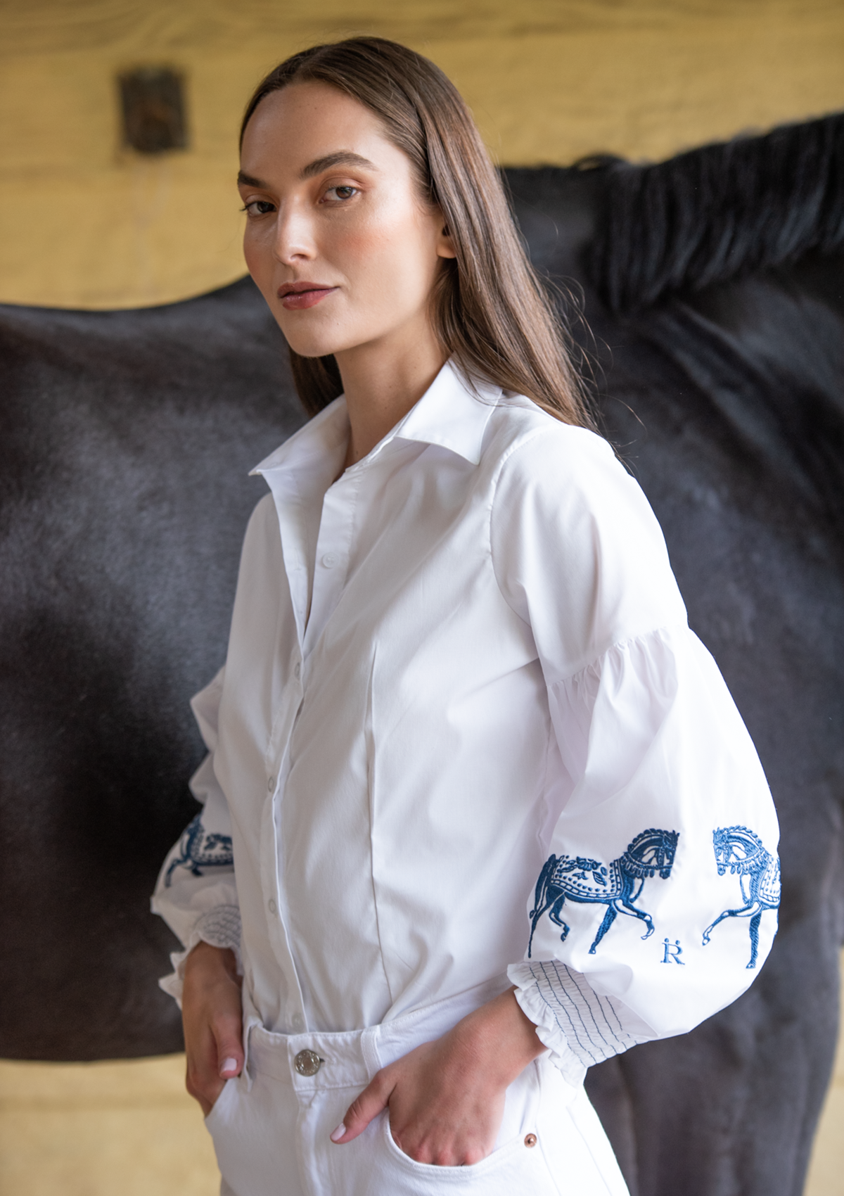 Camisa Annie Bordada | Blanca & Azul