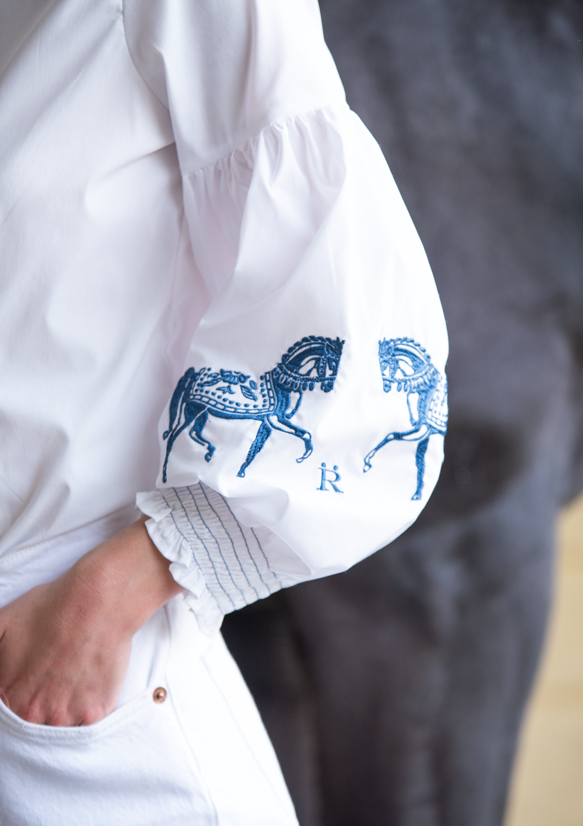 Camisa Annie Bordada | Blanca & Azul