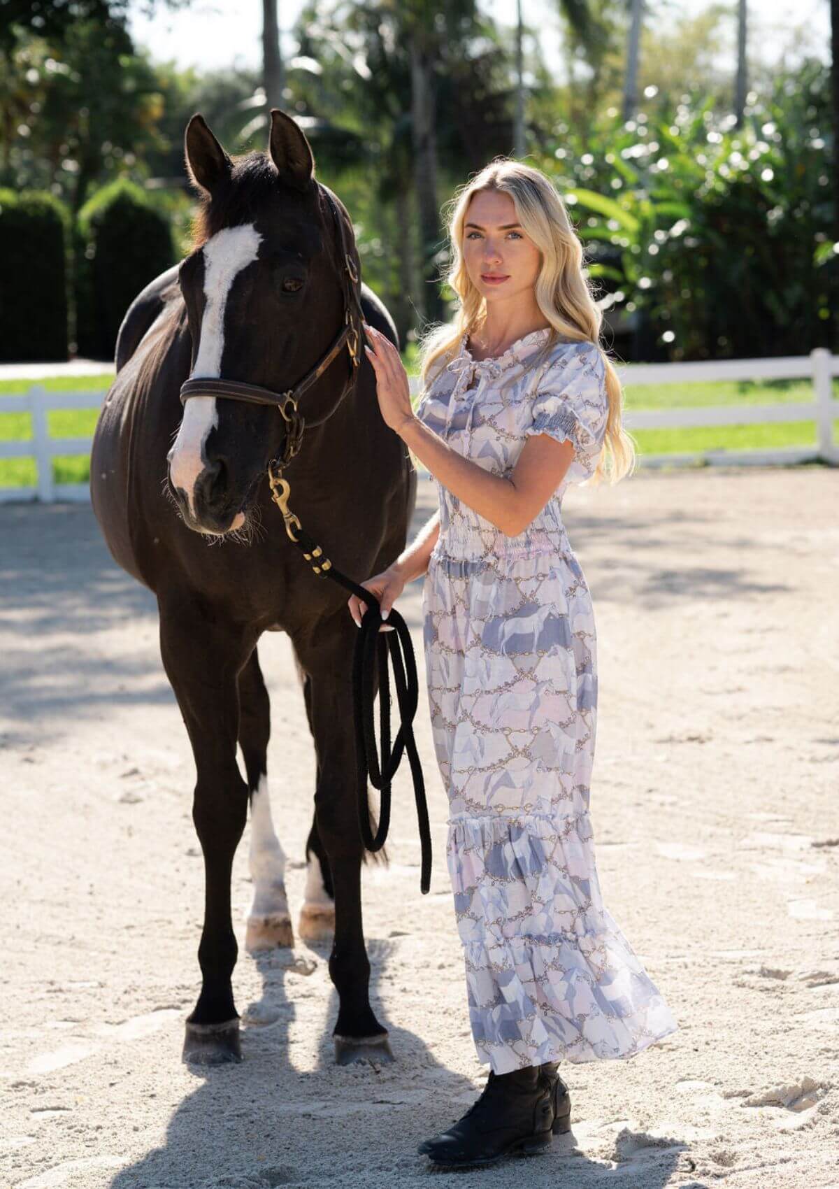 Vestido de Lino Amelie Largo | Estampado Geo Horses | Pastel