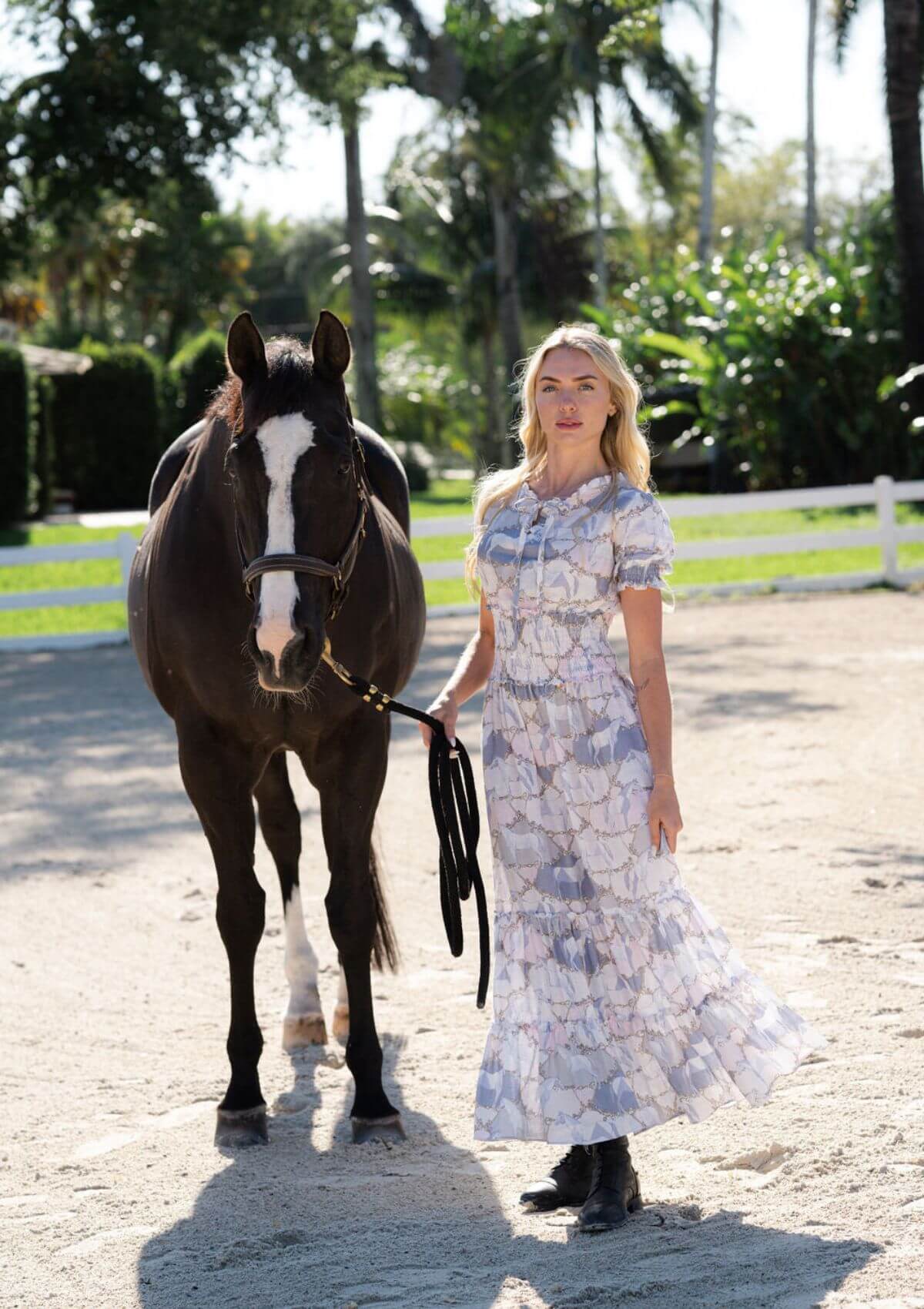 Vestido de Lino Amelie Largo | Estampado Geo Horses | Pastel