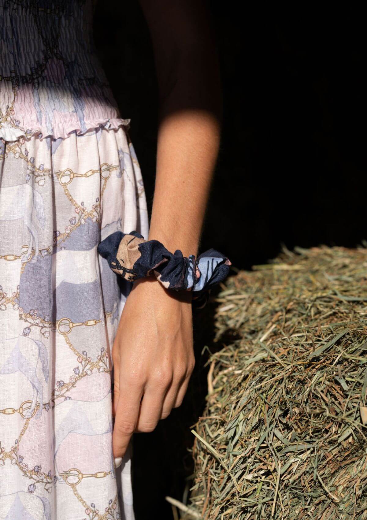 Vestido de Lino Amelie Largo | Estampado Geo Horses | Pastel