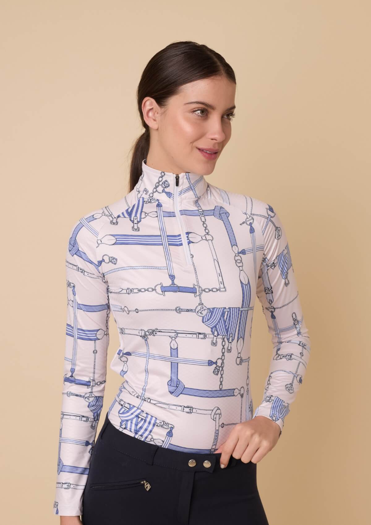 Bliss Q-Zip Extra Ligero | Manga Larga | Estampado Jubilea | Azul Rivera