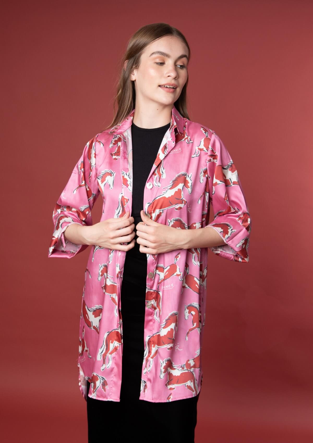 Vestido Tipo Camisa Amalia | Estampado Volt | Cerise