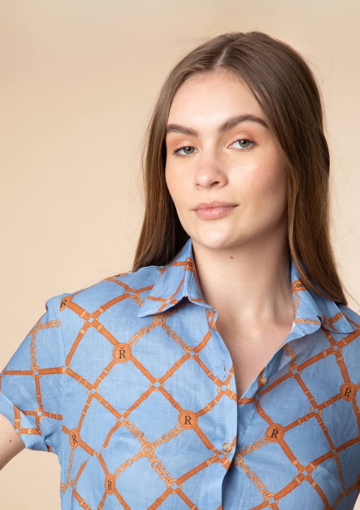 Vestido Renata en Lino | Estampado Beltina | Azul Cielo