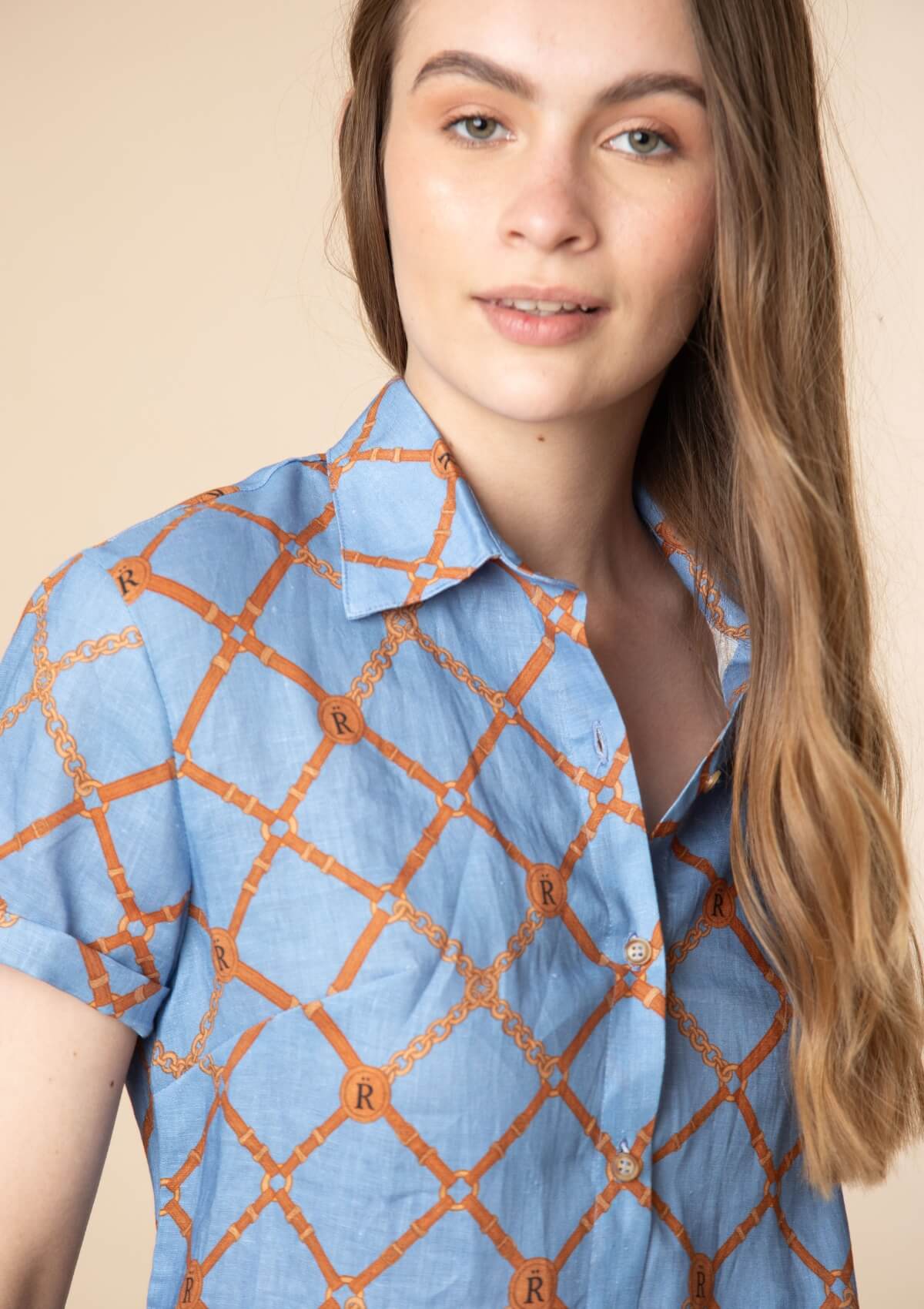 Vestido Renata en Lino | Estampado Beltina | Azul Cielo