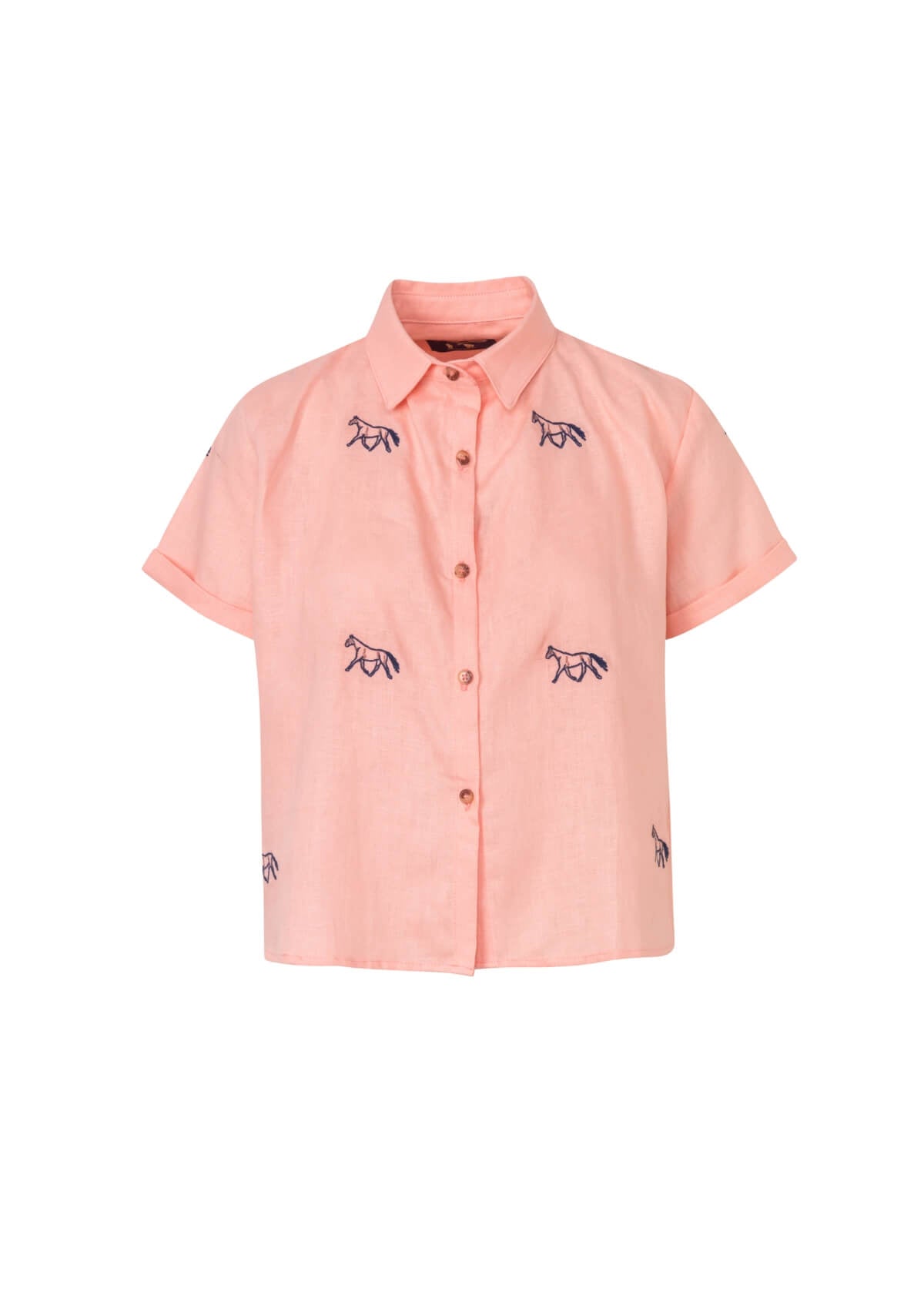 Camisa Isla de Lino Bordada con Caballos | Coral