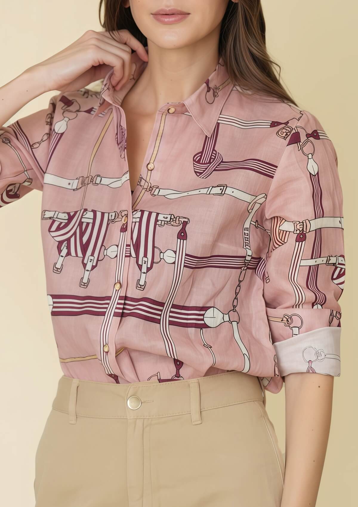 Camisa Básica de Lino | Estampado Jubilea | Rosa Blush