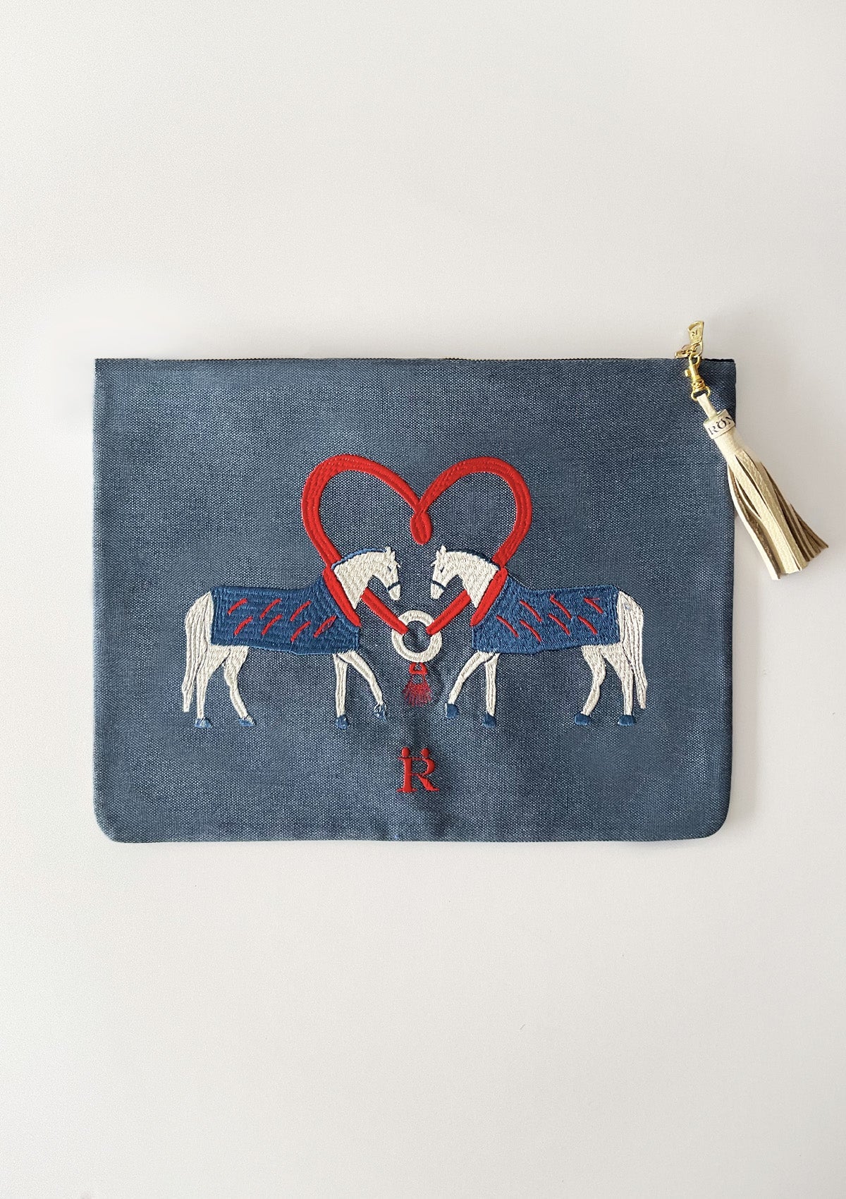 Horse Kiss Embroidered Pouch | Nightfall Navy - Rönner