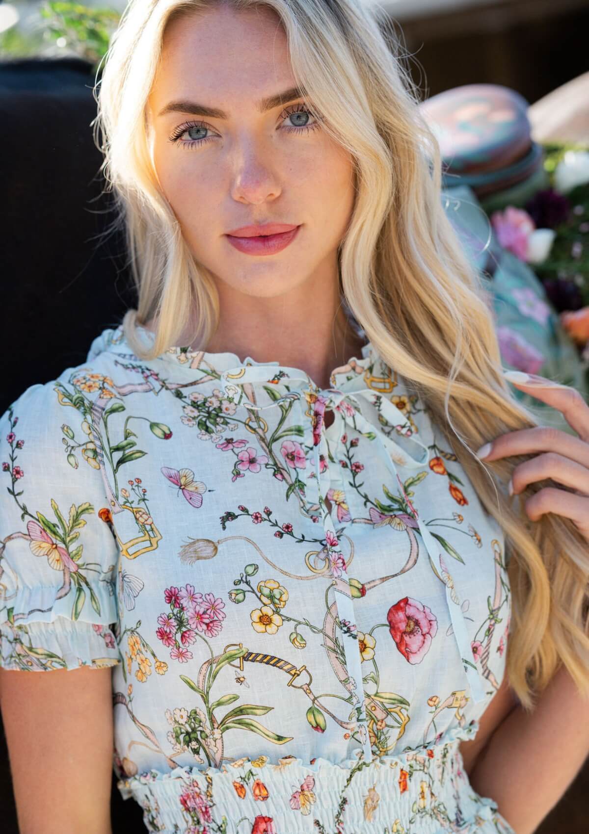 Vestido de Lino Amelie | Estampado Herbaria | Aqua