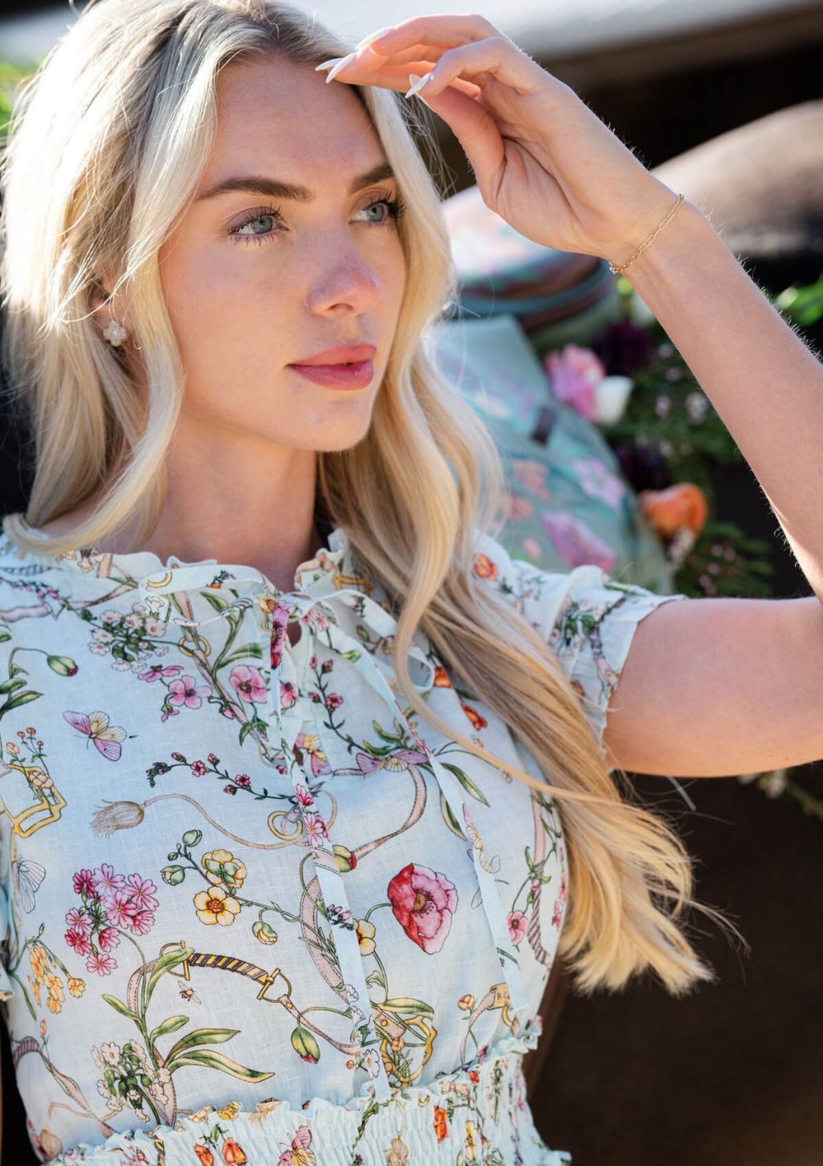 Vestido de Lino Amelie | Estampado Herbaria | Aqua