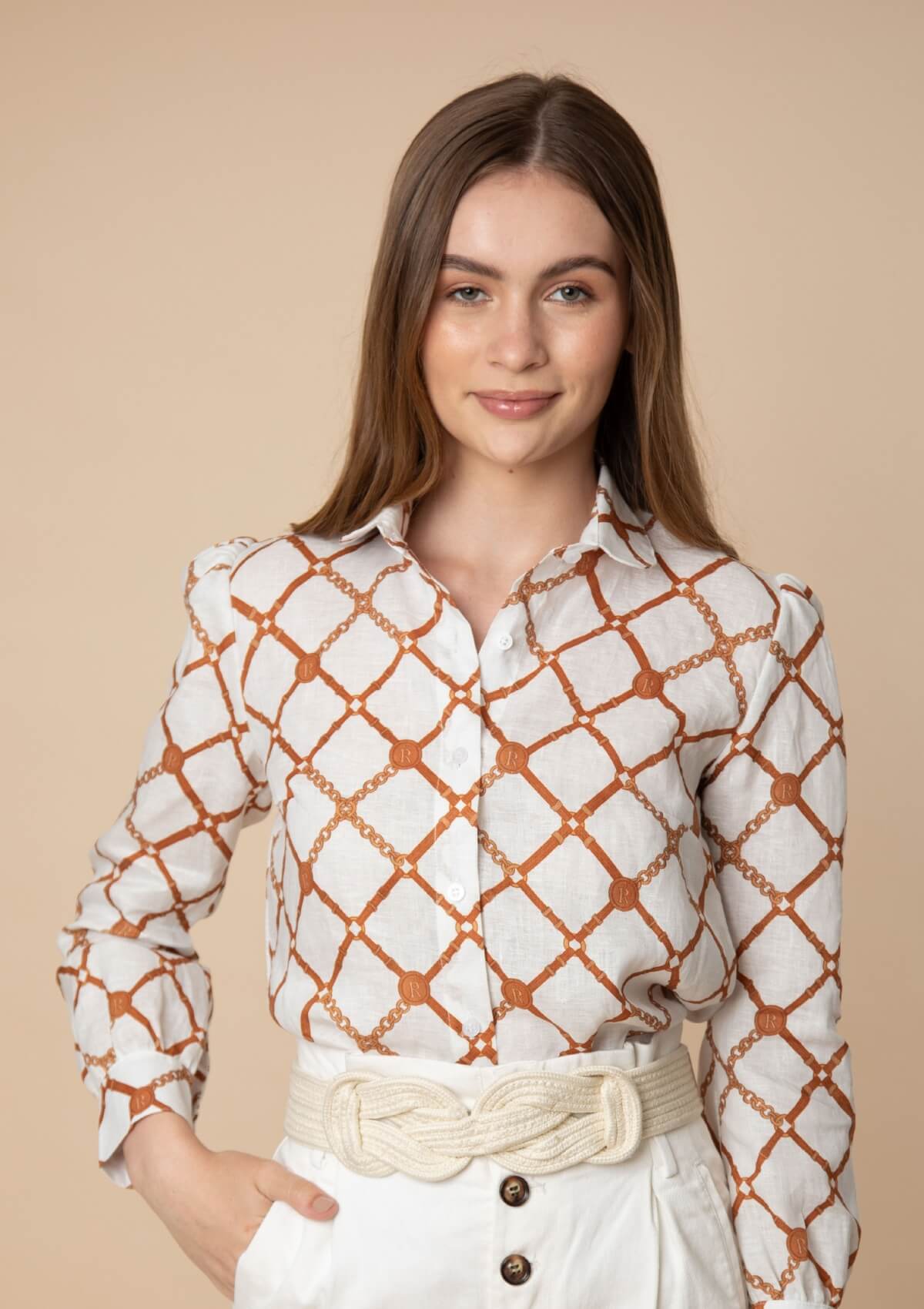 Camisa  de Lino Serena | Estampado Beltina | Terracota