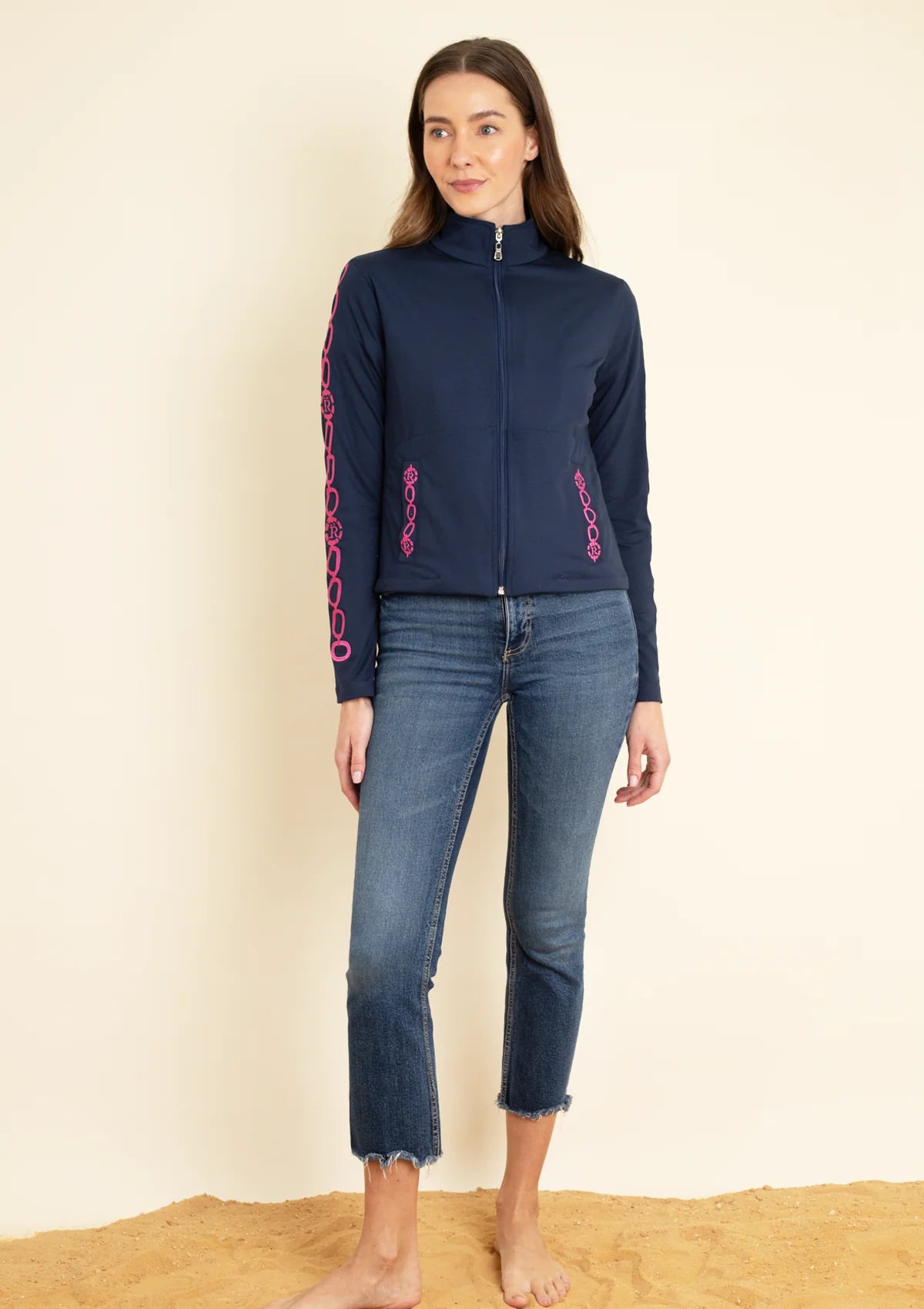 Equus Embroidered Zip Jacket | Navy & Pink - Rönner
