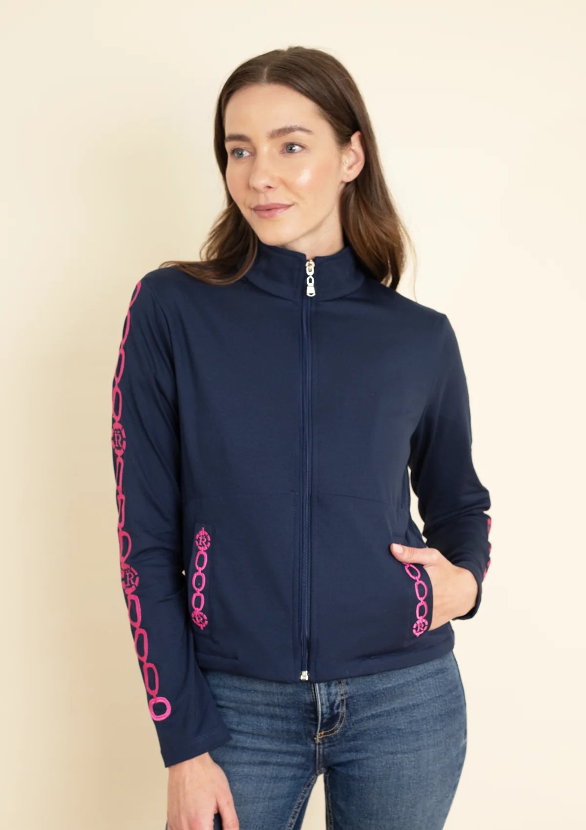 Equus Embroidered Zip Jacket | Navy & Pink - Rönner