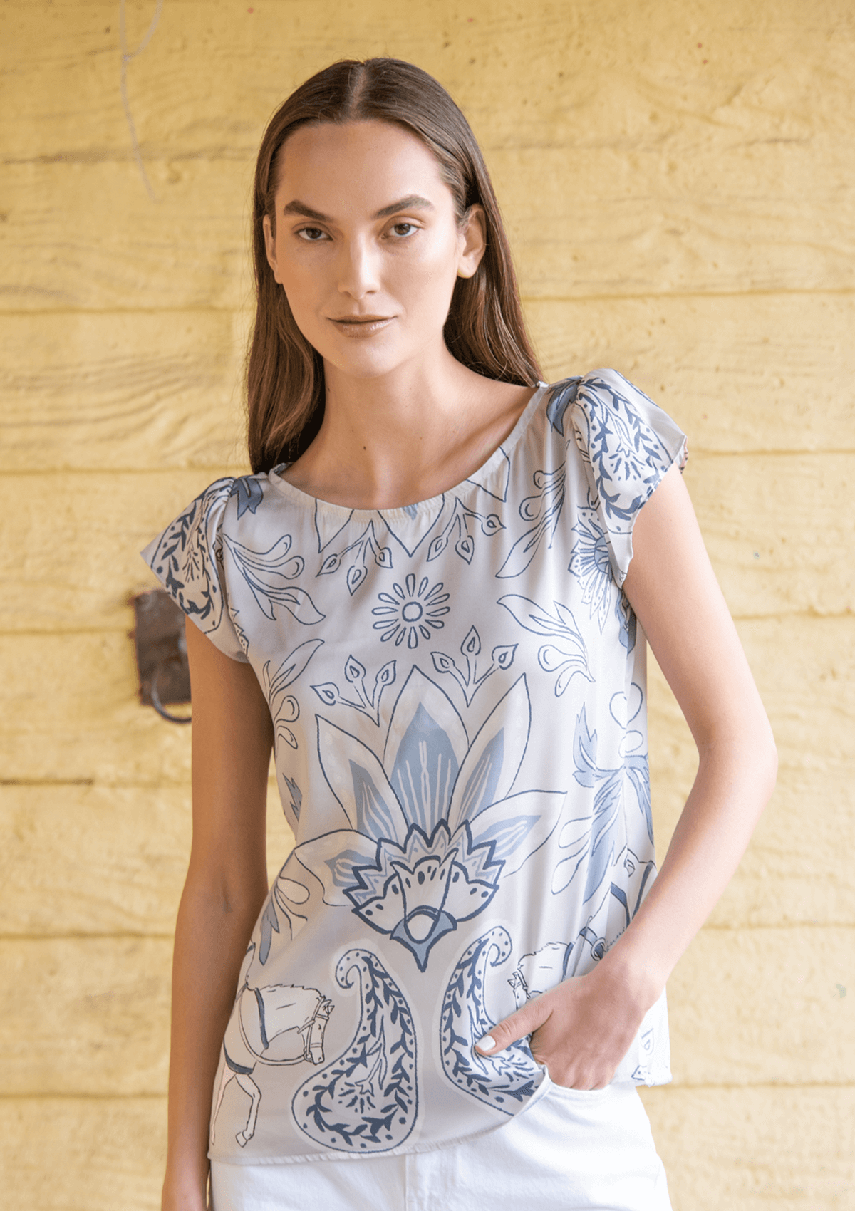 Blusa Galatea | Estampado Lilyrose | Acero