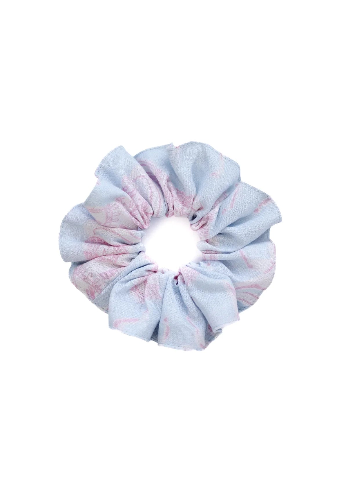 Scrunchie de Lino | Blossomare Print | Azul Hielo