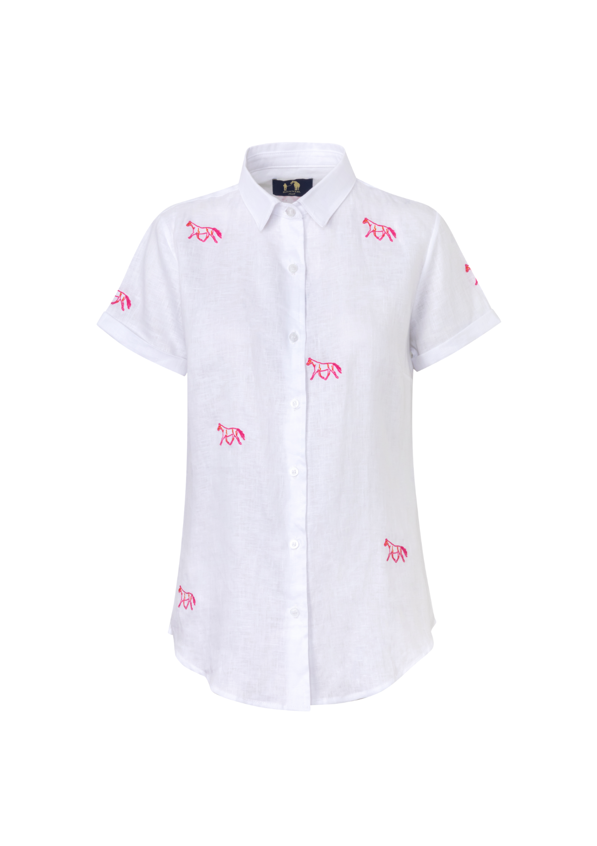 Camisa de Lino Sundown con Caballos Bordados | Manga Corta