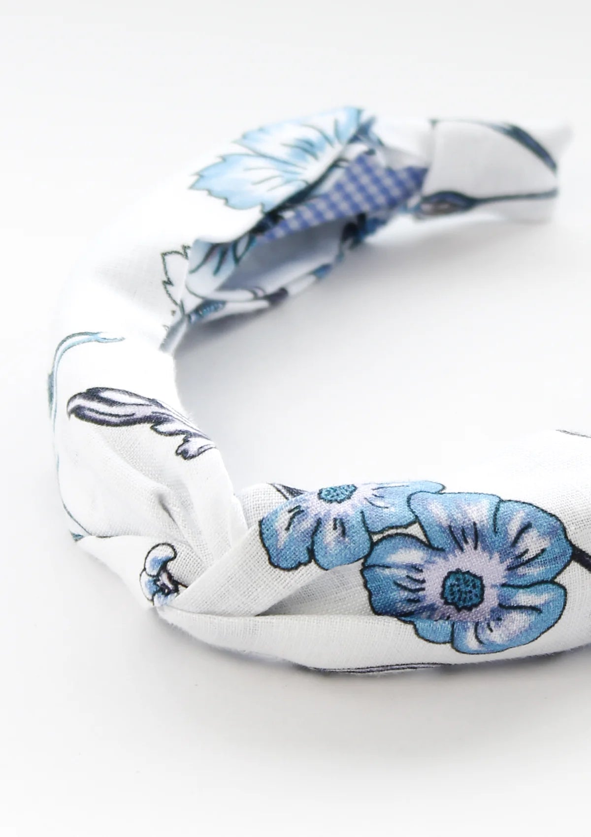 Diadema Estampada de Lino Trenzada | Botany Print | Blanco y Azul