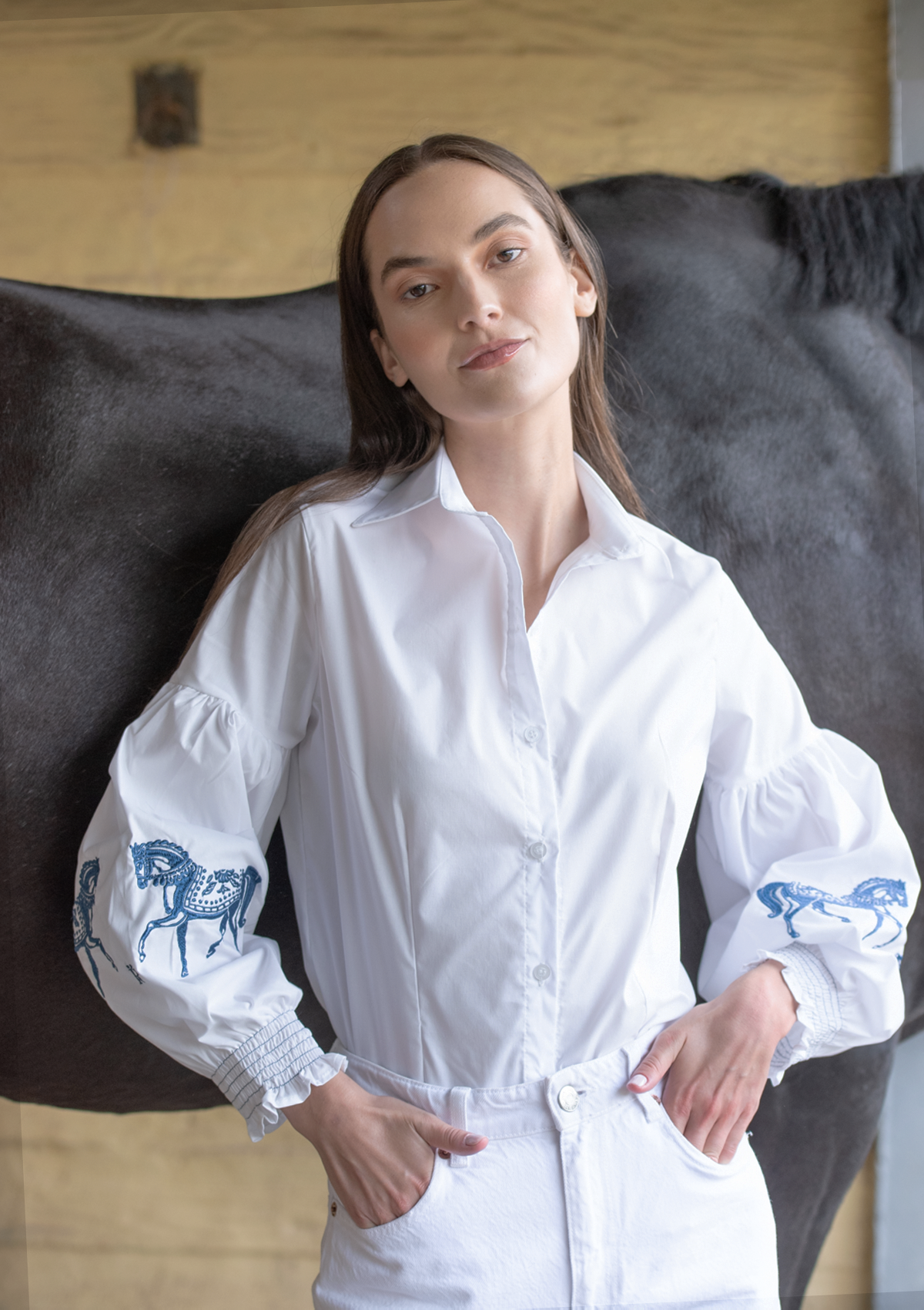 Camisa Annie Bordada | Blanca & Azul