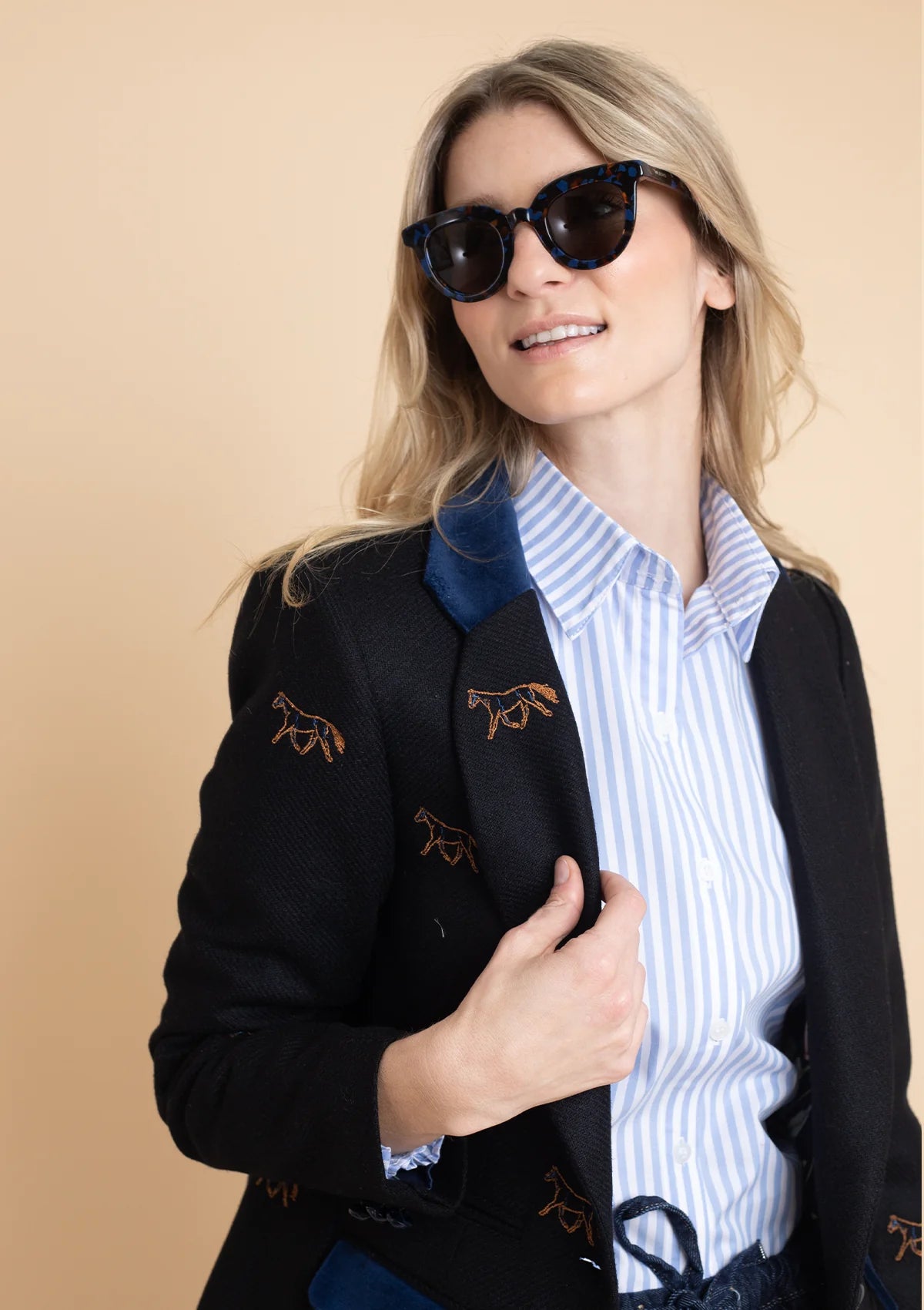 Blazer Bordado Cavaletti | Lana Italiana | Negro